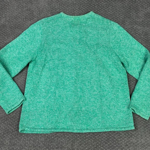 LL Bean Cardigan Sweater Women's Large Green Marled Ragg Cotton 245208 - Picture 3 of 10